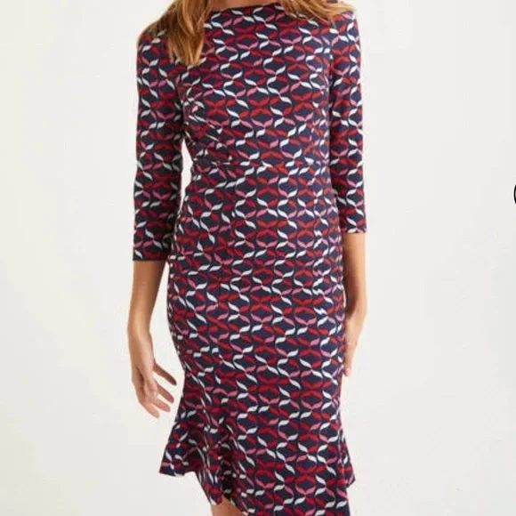 Boden Violette Dress Red Geometric Pattern Size 4 NWT - Picture 7 of 12